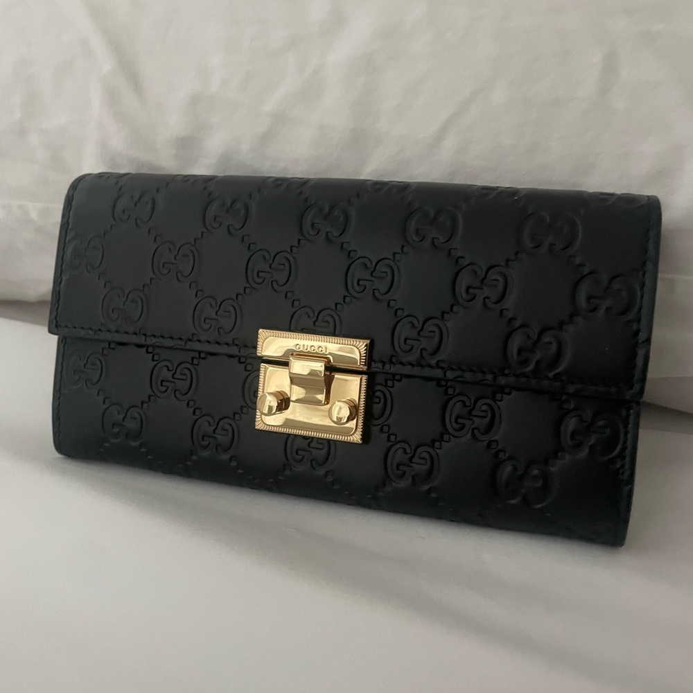 Gucci- Guccissima Padlock Continental Chain Wallet Black - Picture 7 of 8